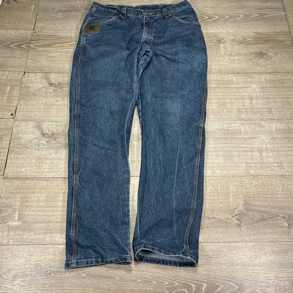 Wrangler Riggs Jeans Mens 36x34 Blue Denim Workwear Utility Straight Leg Pants - Picture 1 of 12
